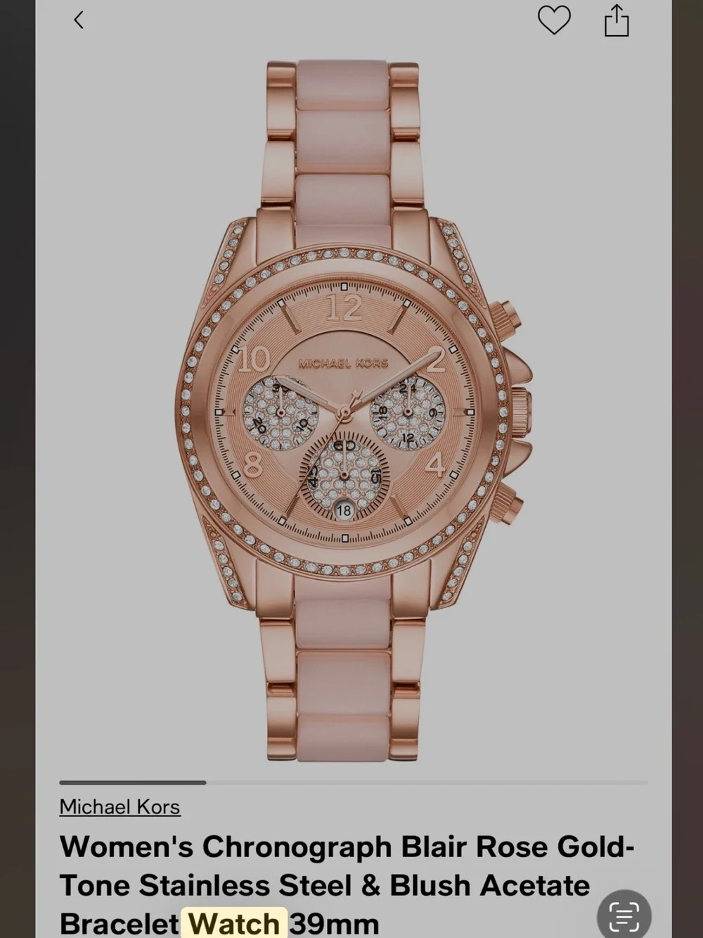 Michael Kors Rose Gold Watch with Blush Accents and Crystal Dial 39mm